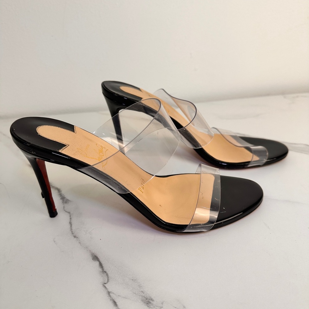 Christian Louboutin Red Soles Clear Straps Just Nothing Slides Heels Black 37